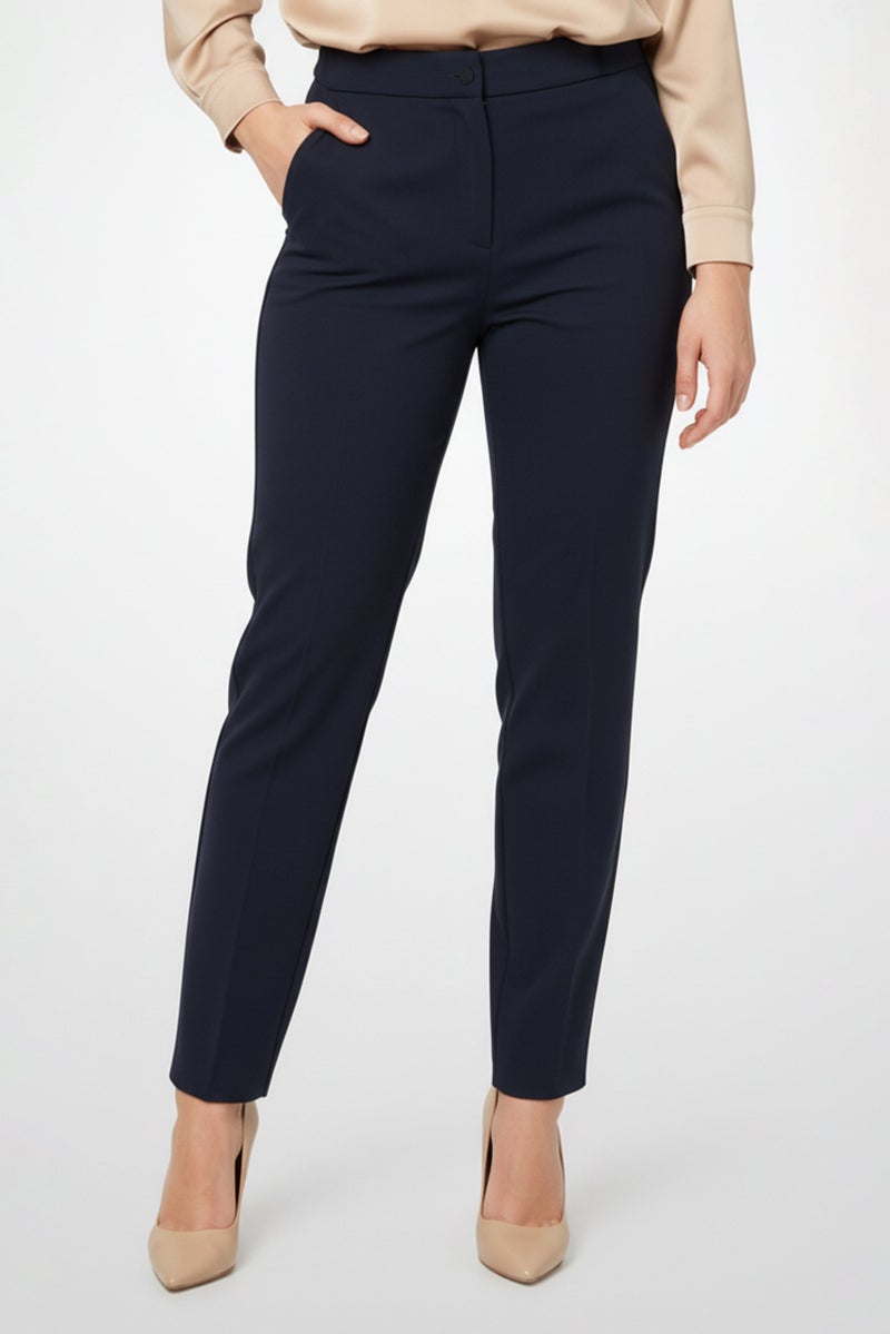 armani Emporio Armani Women Regular Fit Solid Stretchable Tapered Pants, Navy Blue - Image 3
